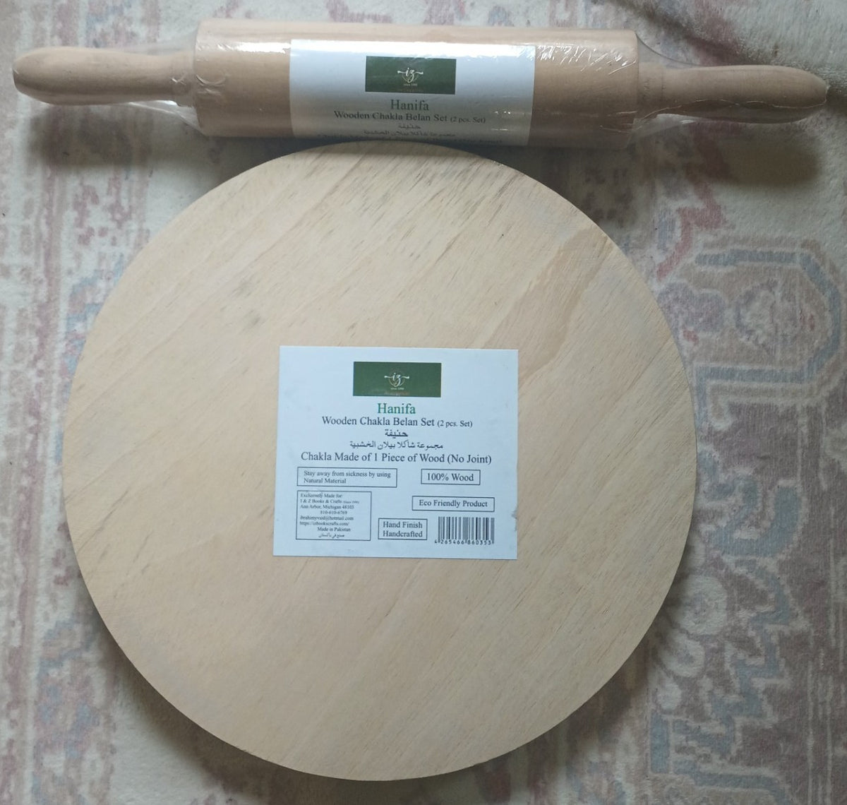 6 Sets of Hanifa Wooden Chakla Belan (2 Pieces Set) # 6HCBS