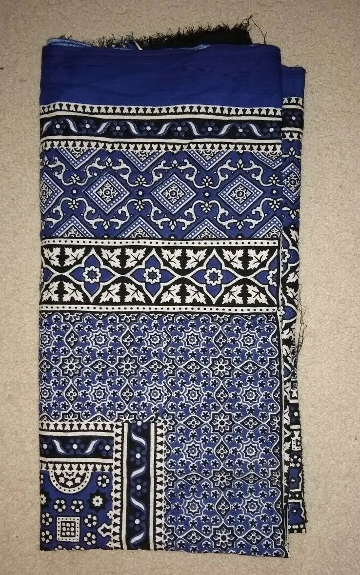 Blue AJRAK SINDHI PAKISTAN SHAWL SCARF CHADAR MENS WOMENS UNISEX-USA ship.
