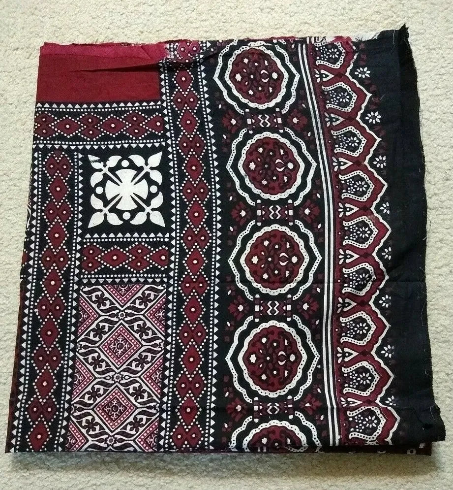 Sindhi Ajrak Traditional Pakistani Silk Shawl - 48x78 Inches, Floral, Handmade