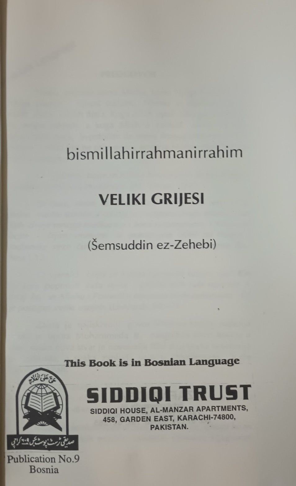 3 Copies of Veliki Grijesi (Arabic + Bosnian) # STBVGSI By: Semsuddin Ez Zehebi