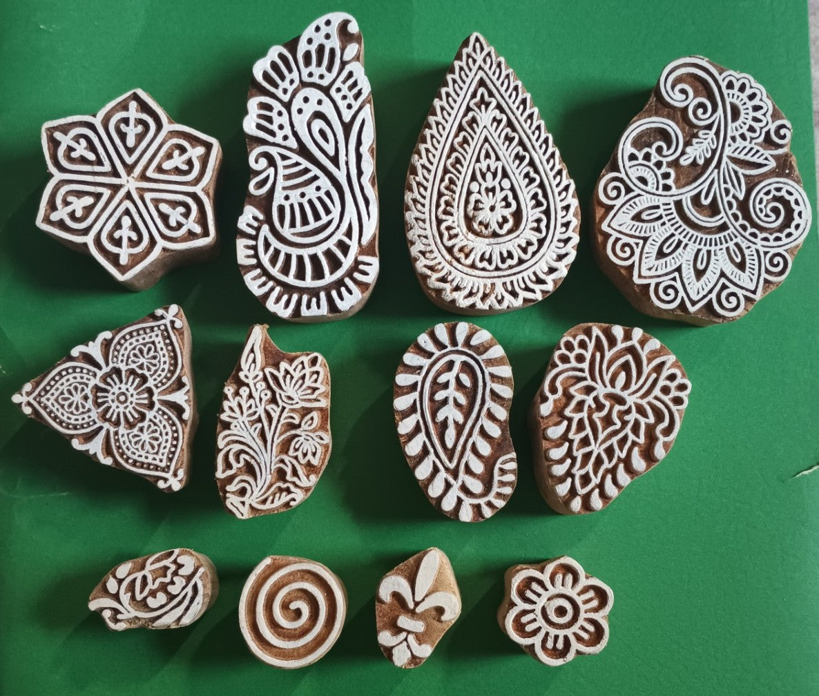 12 pieces of Handmade Wooden Henna/Stamps Block-Handmade #JHWB