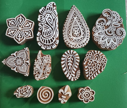 12 pieces of Handmade Wooden Henna/Stamps Block-Handmade #JHWB