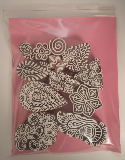 12 pieces of Handmade Wooden Henna/Stamps Block-Handmade #JHWB
