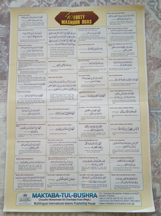 2 Posters of 40 MASNOON DUAS (Arabic + English) #2MBFMD 40 دعاء مسنون