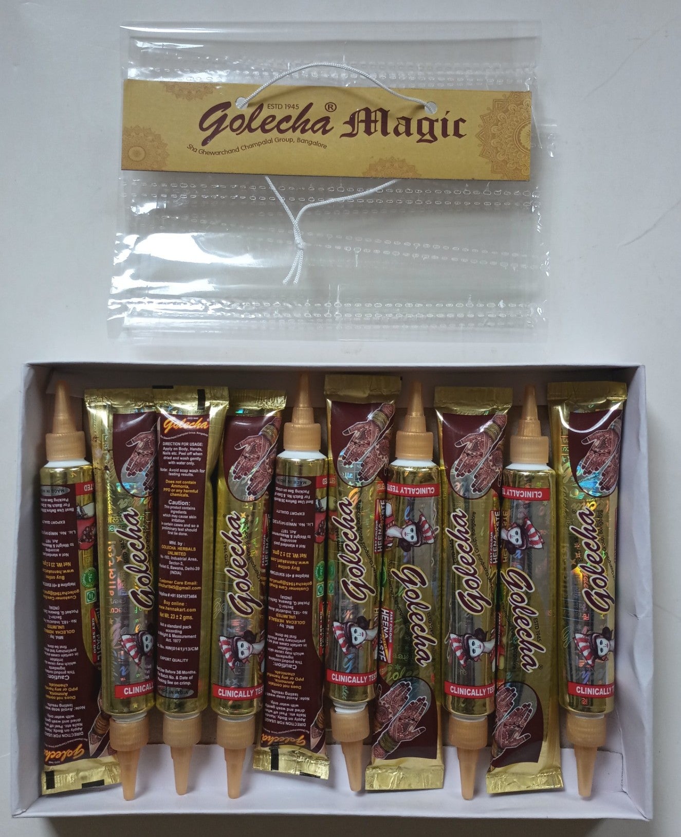 10 Pcs. Of Golecha MAROON Henna Tube (with Hanging Display) #GMT