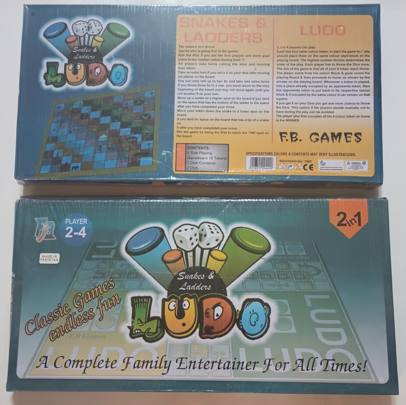 2in1 Wood Board LUDO + SNAKES & LADDERS GAME With Gift Box 18”x18” #2in1FB