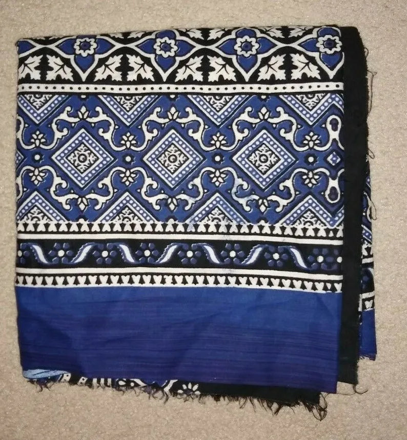 12 Blue AJRAK SINDHI PAKISTAN SHAWL SCARF CHADAR MENS WOMENS UNISEX-USA ship.