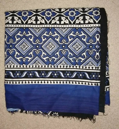 12 Blue AJRAK SINDHI PAKISTAN SHAWL SCARF CHADAR MENS WOMENS UNISEX-USA ship.