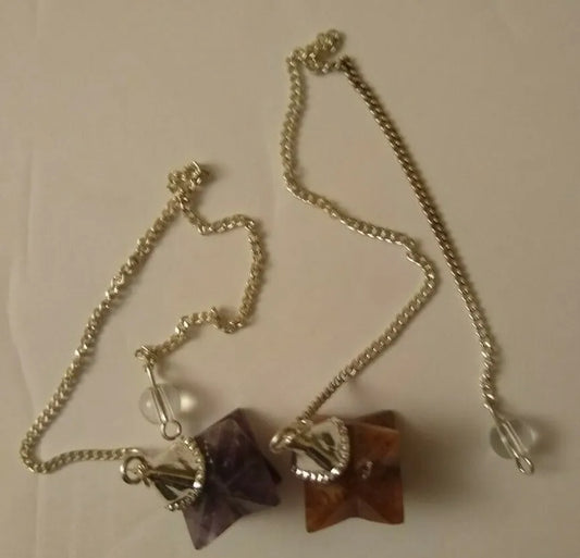 2 NATURAL MIX GEMSTONE MARKABA STAR PENDULUM-Gemstone Pendulum #MTI131