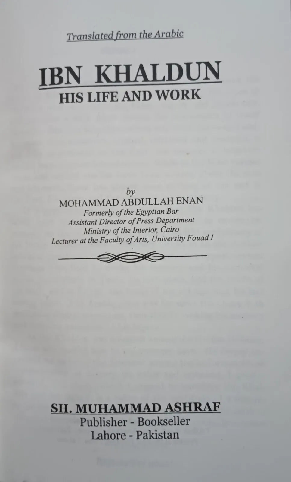 IBN KHALDUN HIS LIFE AND WORKS by M. Abdullah Enan #IKHLAW [US Fast Shipping]