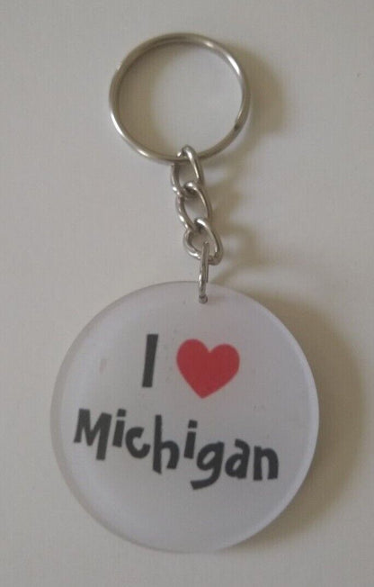 4 Pcs. of I LOVE MICHIGAN KEYCHAIN w/Double Rings #AKCM-Gift for all Occasions